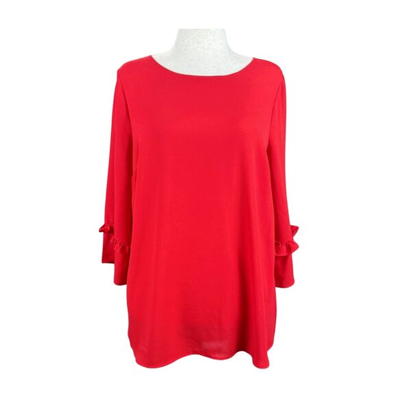 MOTHERHOOD MATERNITY RED BLOUSE WITH RUFFLED SLEEVES, SIZE M - Picture 1 of 4